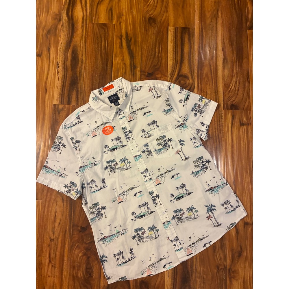 St Johns‎ Bay Mens XL Tropical Beach Palm Tree No Tuck Short Sleeve Button Down